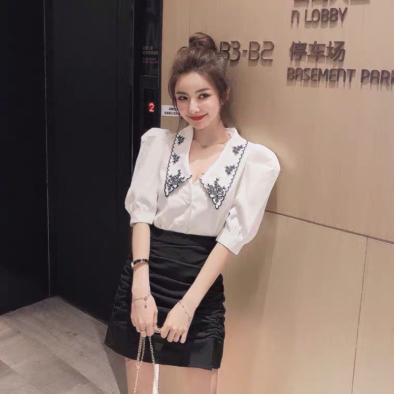 ÁO SƠMI TRẮNG NỮ ⚡️FREESHIP-MẶC LÀ XINH⚡ÁO SƠMI CÔNG SỞ CỔ SEN THÊU HOA SIÊU XINH PHỐI CHÂN VÁY👉HÀNG LOẠI 1👈