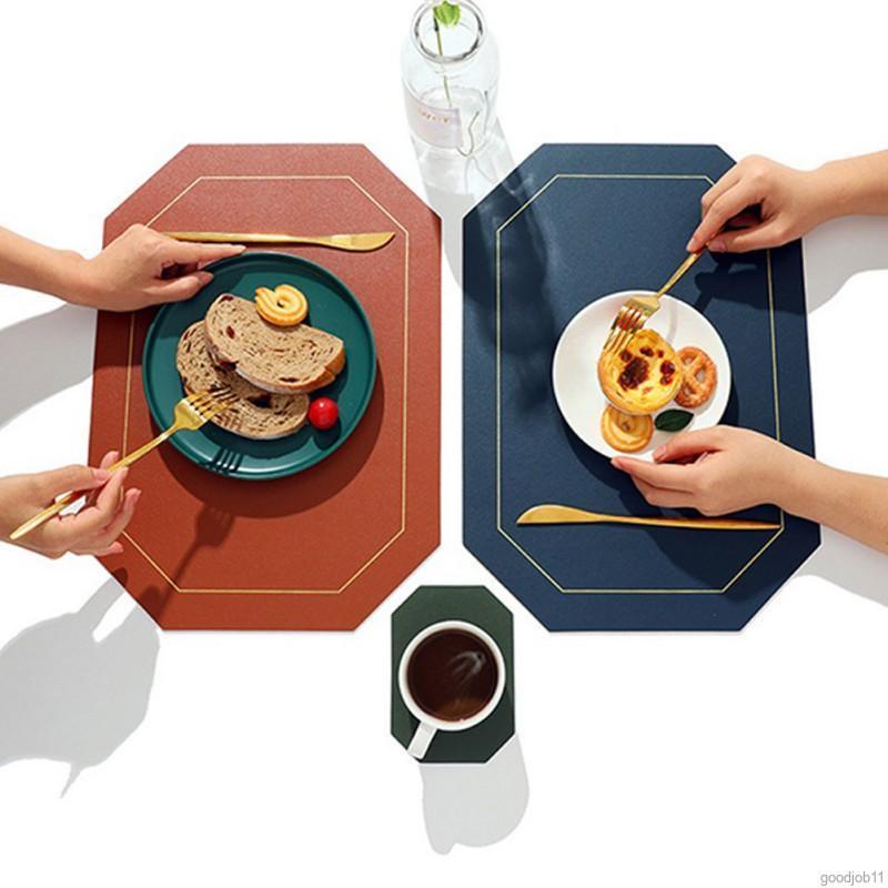Tấm lót bàn bằng da 2 lớp màu trơn chống dầu/ chống nước cao cấp dễ dàng làm sạch bền bỉ
