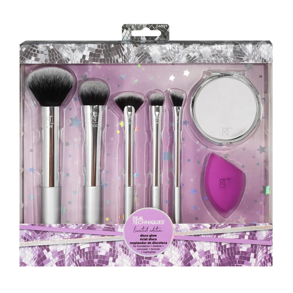 Bộ Cọ 5 Cây Kèm Mút Mà Gương Real Techniques Disco Glow Makeup Brush Set