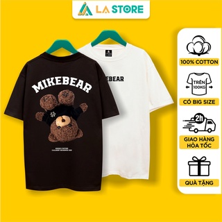 Áo thun unisex cotton mikebear gấu ngược form rộng tay lỡ nam nữ có big size | lạ store-