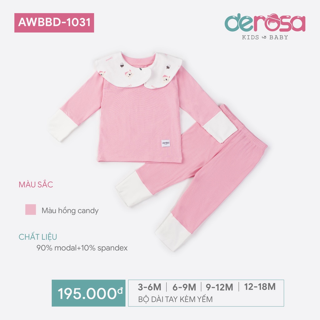 Bộ quần áo dài tay kèm yếm DEROSA KIDS cho bé từ 3-18 tháng AWBBD1031B