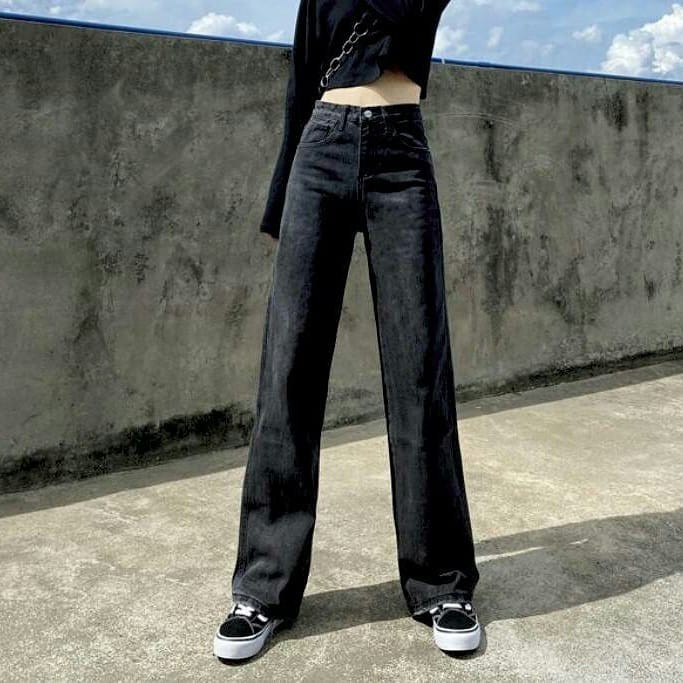 [ ĐẠI NHÂN ] QUẦN JEAN ỐNG RỘNG NỮ LƯNG CAO MÀU ĐEN FORM DÀI RỘNG LAI CUỐN CAO CẤP UTI ĐỦ SIZE HẤP DẪN MỌI NÀNG XINH ĐẸP