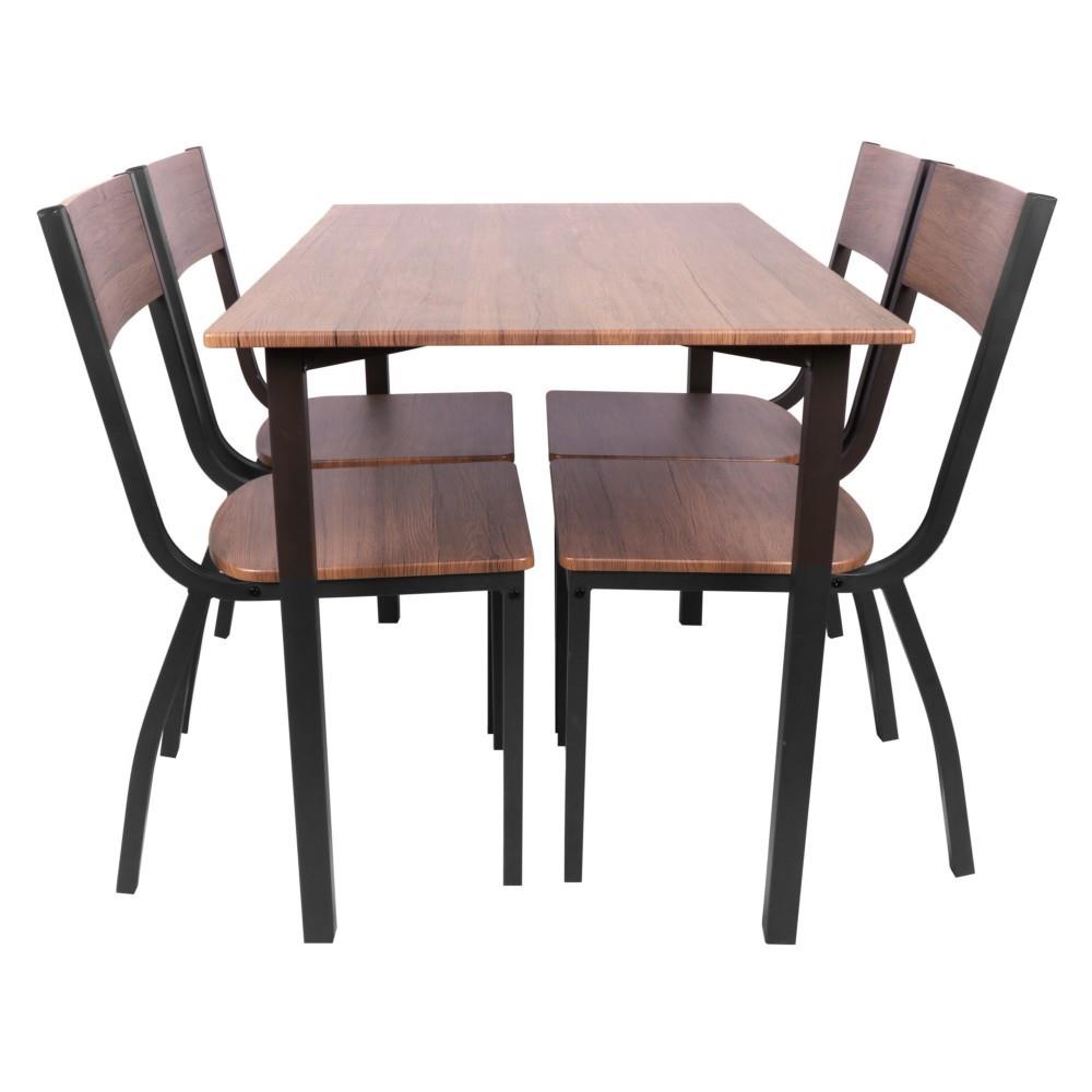 HomeBase FURDINI Bộ bàn ăn gồm 4 ghế chống trơn trượt bằng gỗ MDF HARVEY W110xH75,5xD70cm màu nâu
