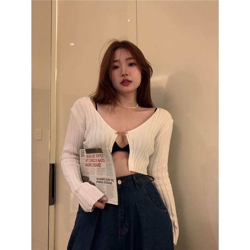 QADCOL  Áo cardigan Dệt Kim Thiết Kế Mới Quyến Rũ Thời Trang Dành Cho Nữ