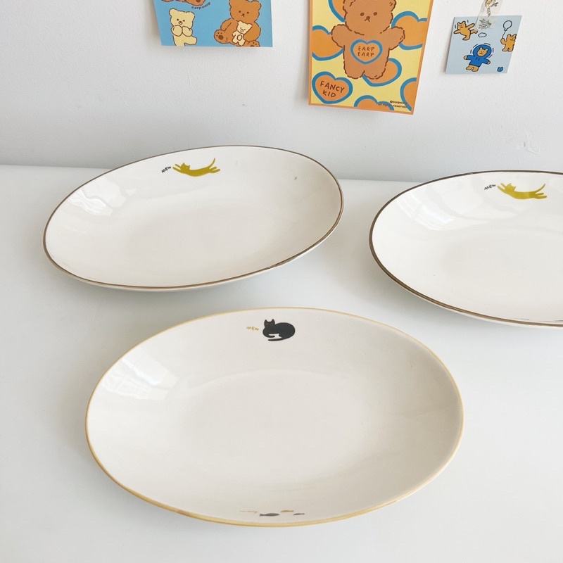 Đĩa xoài, oval sâu lòng hình mèo cá dễ thương Mister Donut vintage gốm sứ Nhật Âug