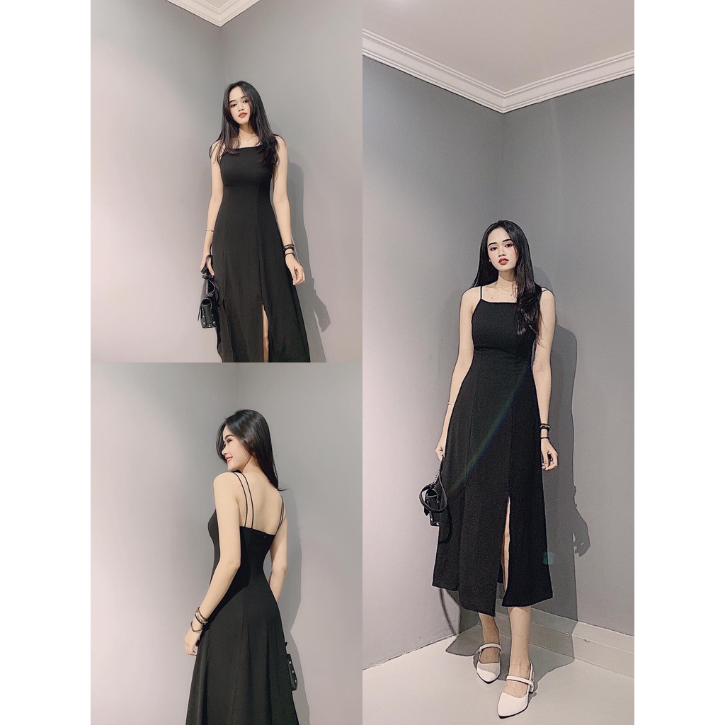 739 - Đầm xòe hai dây cổ yếm tùng xẻ 2 bên
