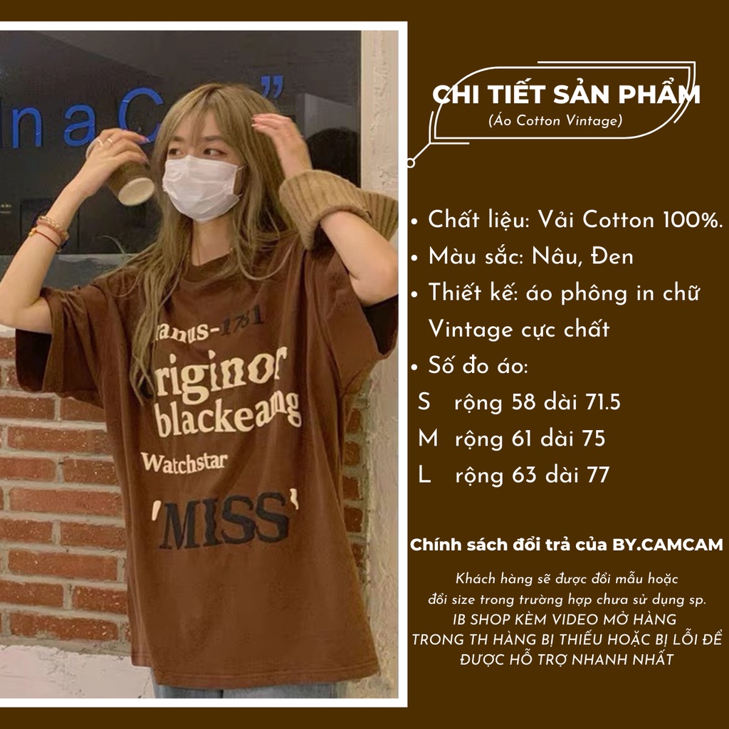 Áo Thun Tay Lỡ Nâu Vintage Nhiều Chữ 100% Cotton, Áo Phông Rộng Mẫu Mới 2022 𝘽𝙮.𝘾𝙖𝙢𝙘𝙖𝙢