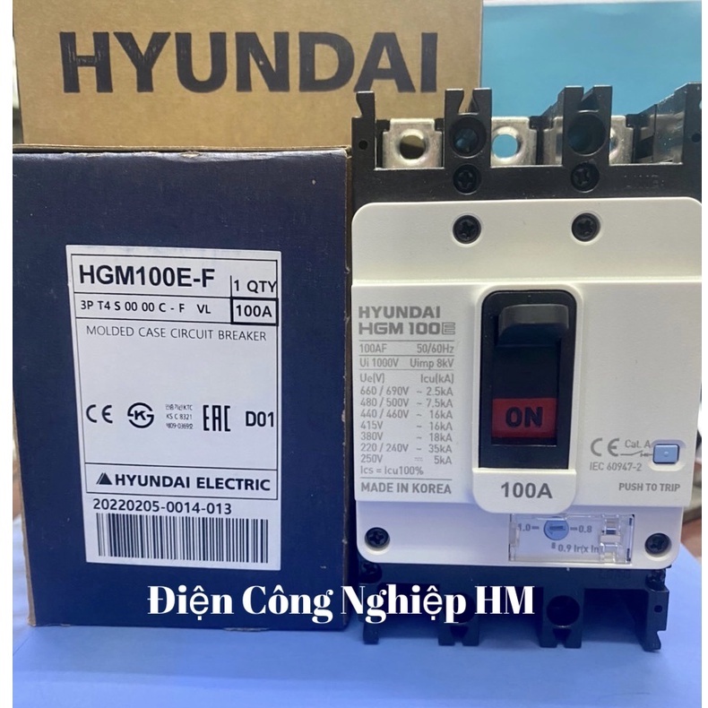 Aptomat MCCB 3 Pha HGM100E-F Hyundai dòng 63A~100A - Chính Hãng, Át Tô Mát Khối Cầu Dao Điện 3P