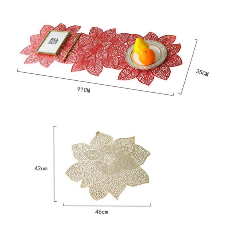 PVC Bauhinia Washable Placemats Thick Heat Insulation Non-slip Table Runner Hollowed Gold Silver Coaster Table Mats