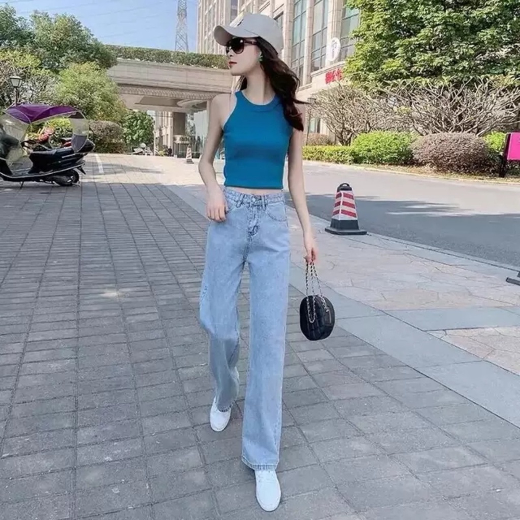 Quần jean nữ FLAKY SHOP cao cấp - Quần jean ống rộng suông dài chất liệu bò dày dặn phong cách thời trang Hàn Quốc | BigBuy360 - bigbuy360.vn