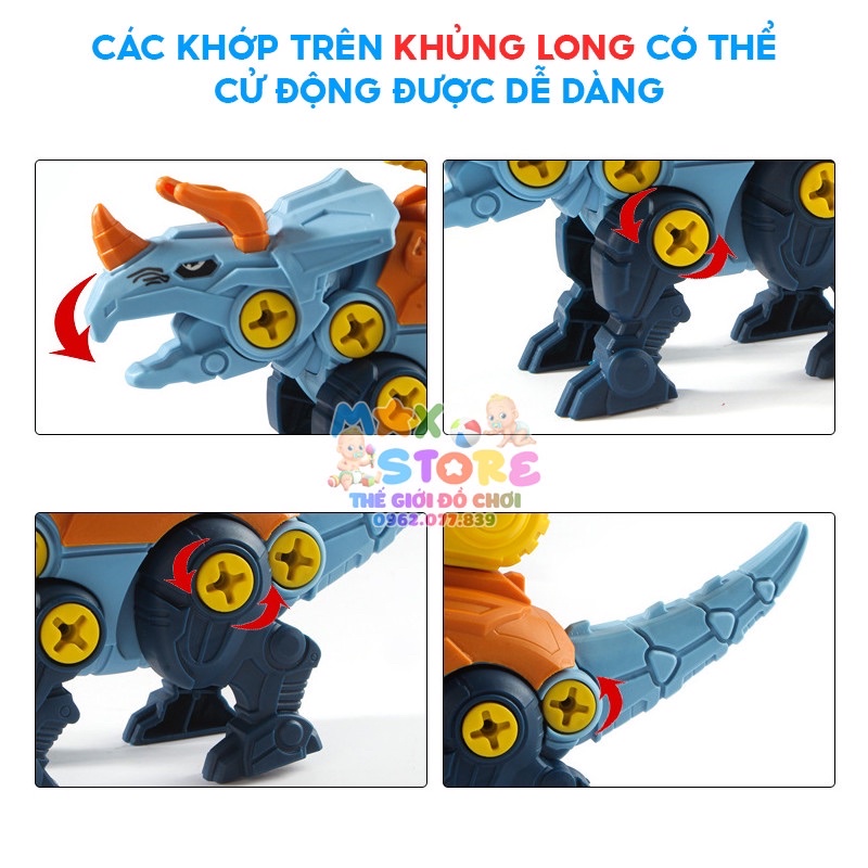 [ MẪU MỚI ] Bộ Đồ Chơi Lắp Ráp 3 Chú Khủng Long Kèm Hộp Nhựa Có Máy Vặn Vít