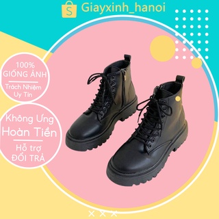 Giày bốt nữ cổ cao chất da màu đen, Bốt Nữ Ulzang cao cổ Khóa Dọc Cạnh Cực Hot Trend