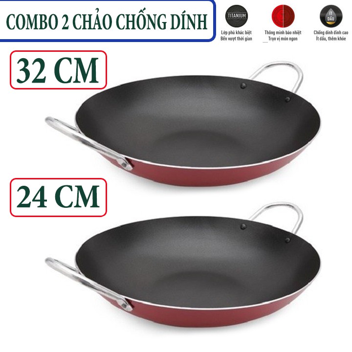 [COMBO 2 CHẢO] 2 chảo chống dính KYOFA sâu lòng 2 quai đường kính 32 cm và 24 cm Cao cấp/Chảo chiên xào chống dính