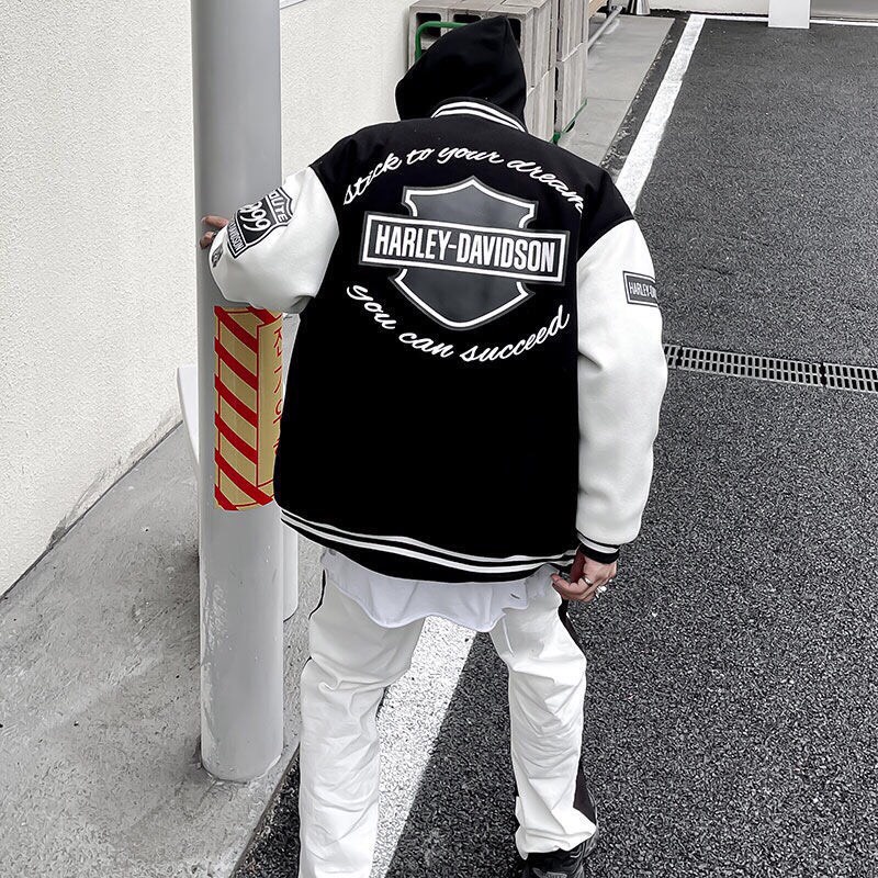 Khoác Gió Bomber Nam Nữ Harley Dáng Rộng Chất Dù  Phối Tay Unisex Uzzlang