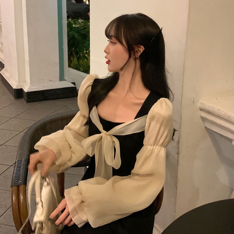 Đầm Ngắn Cổ Vuông Sọc Ca Rô Dáng Ôm Thời Trang Retro Pháp 2022