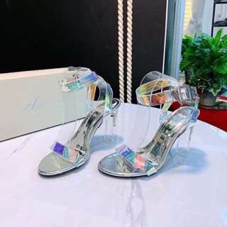 Giày cao gót nữ 9 phân trong suốt cầu vòng 2019