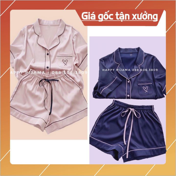 Pijama Lụa Satin ❎ FREE SHIP ❎ Thêu Trái Tim Hàng Cao Cấp