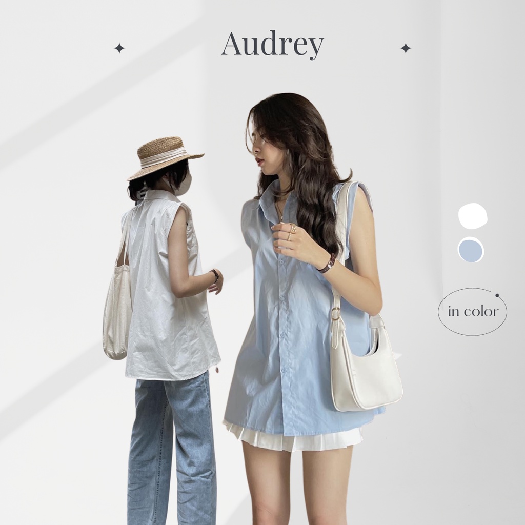 A351 Áo sơ mi nữ AUDREY sát nách dáng rộng vai vuông chất thô mát phong cách Ulzzang