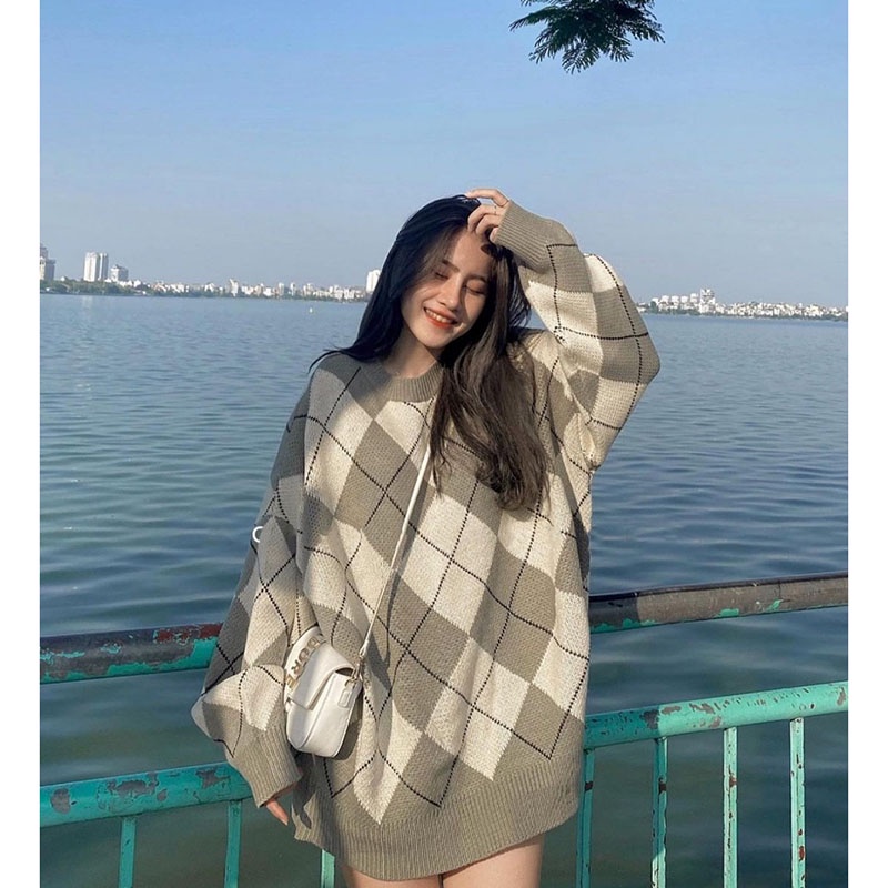 Áo Len Kẻ Trám Cổ Tròn Form Trùm Mông Đủ Size M051-TTQC168
