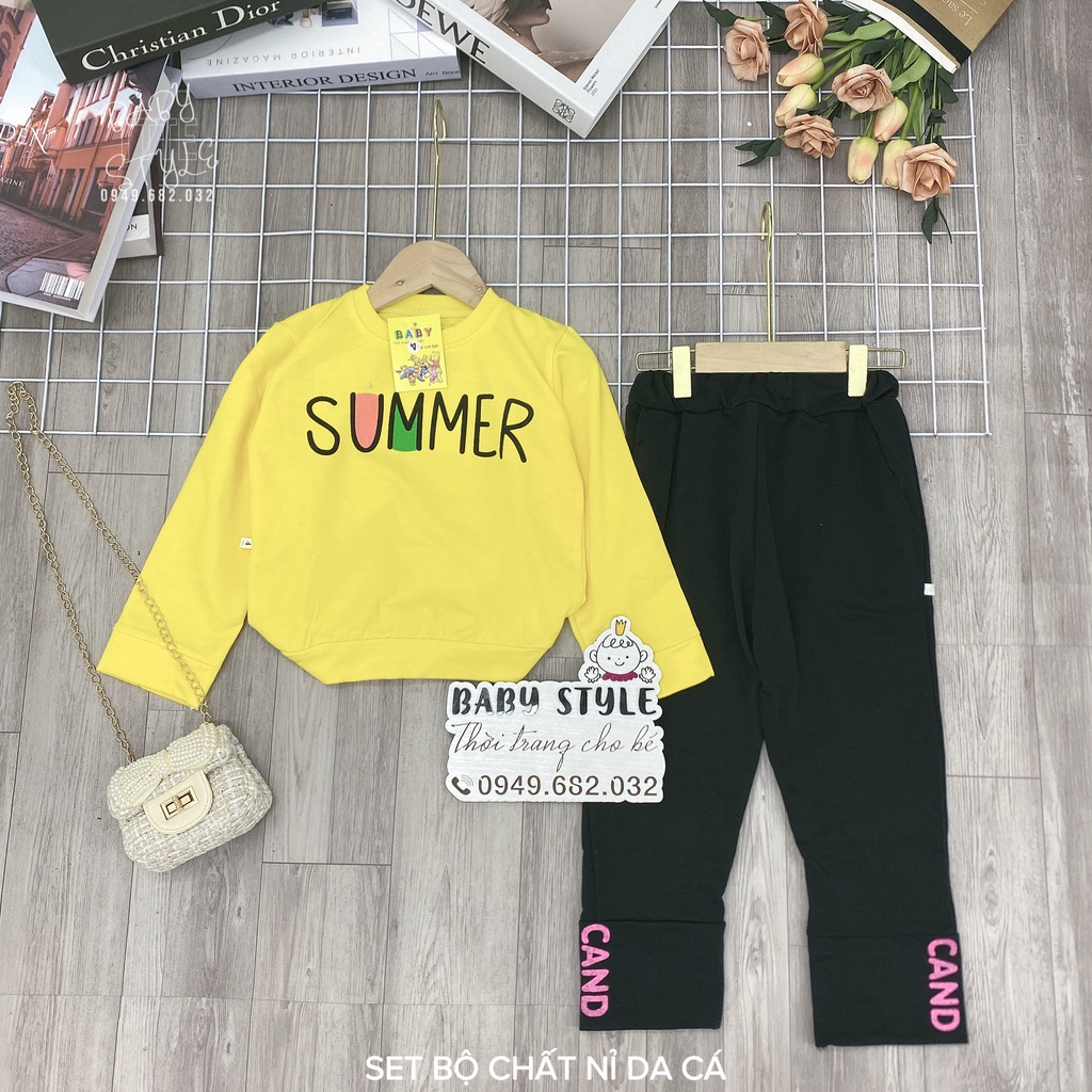 Bộ quần áo nỉ thu đông &quot;HOT SUM&quot; 13-45kg cho bé gái 4-14 tuổi. Xinh xắn, đáng yêu. G34