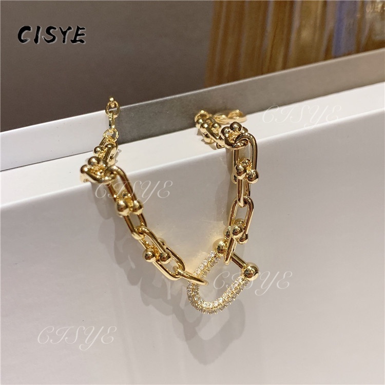 Vòng tay kim loại mặt chữ U đính đá 1 tặng 1 thời trang