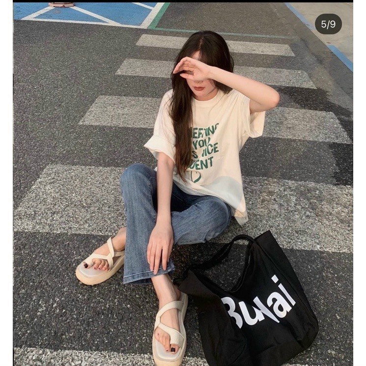 Áo thun tay lỡ form rộng unisex nam nữ mặc đều đẹp in chữ hàng loại 1_meeting you
