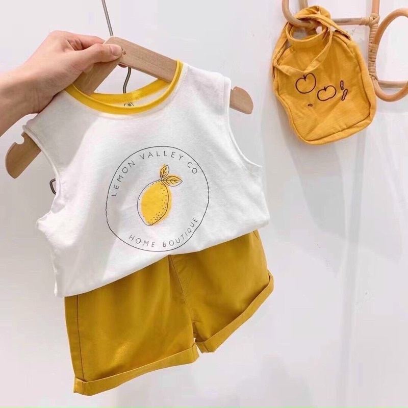 Bộ ba lỗ cho bé chất cotton dáng hàn quốc hình quả chanh dễ thương cho bé 8-20kg mã QTE A047