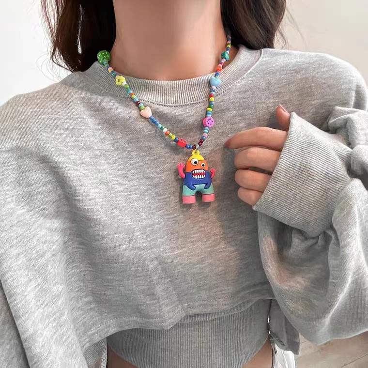 Dây Chuyền Mặt Quái Vật Hoạt Hình Đính Hạt Nhiều Màu Dễ Thương