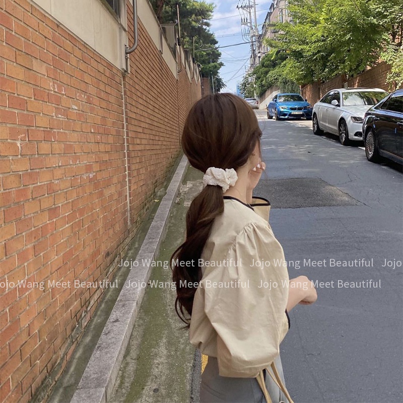 Dây buộc tóc Chiffon màu trắng đen phong cách Hàn Quốc đơn giản