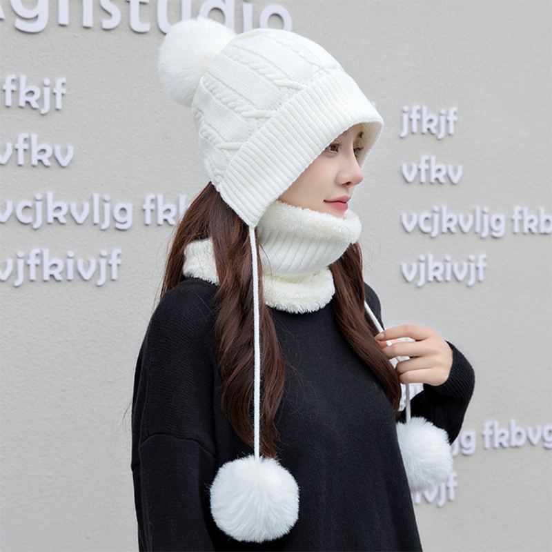 Mũ beanie Kèm Khăn Choàng Cổ Màu Trơn Giữ Ấm Thời Trang Cho Nữ