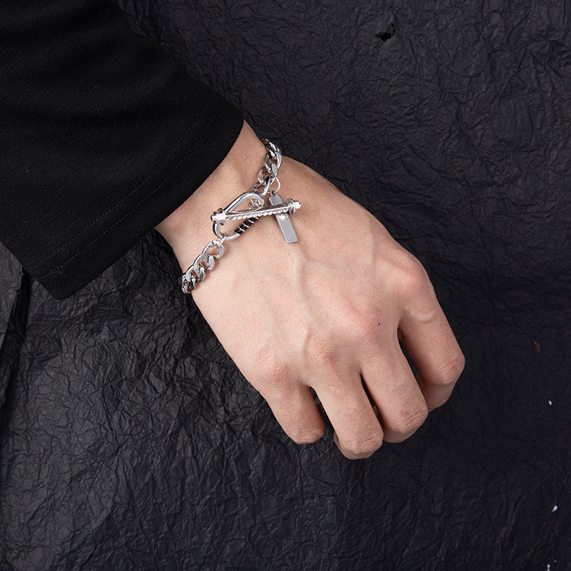 Vòng Tay Thép Titan Thiết Kế Chuỗi Xích Thời Trang Đường Phố Cá Tính Cho Nam