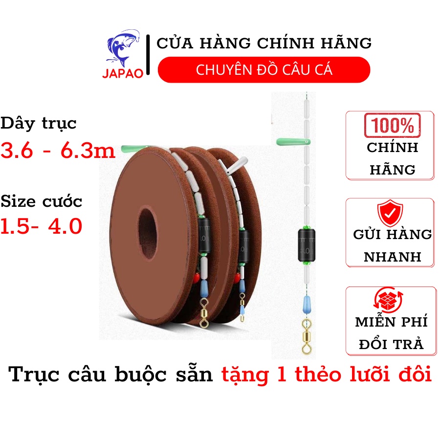 Dây trục câu đài câu đơn cước tàng hình Japao buộc sẵn đủ phụ kiện câu đài săn hàng câu cá trắm, chép tặng lưỡi câu cá