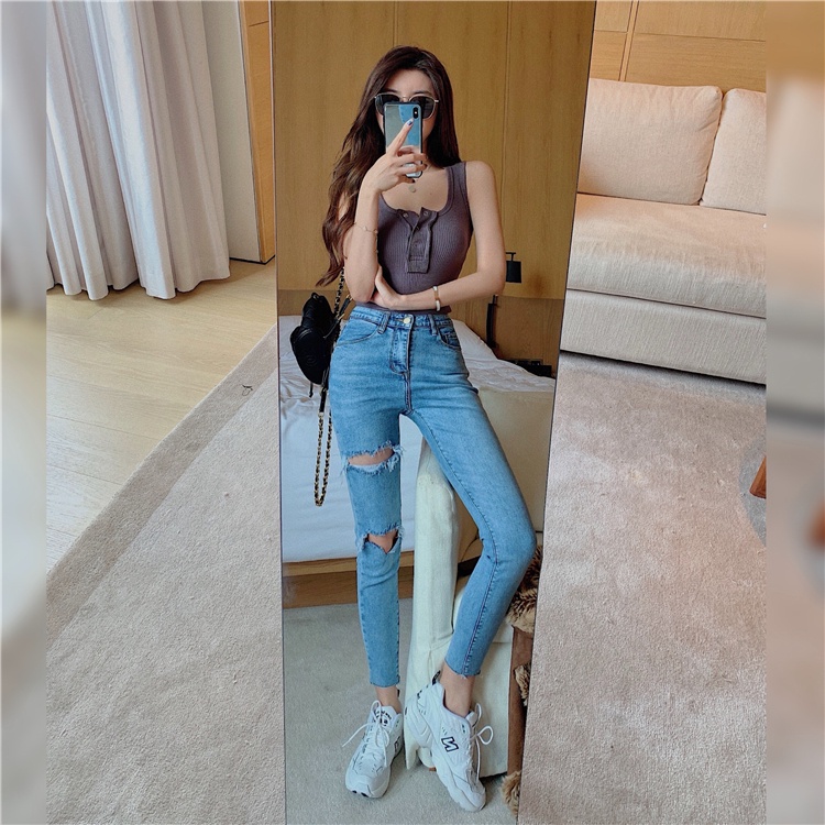 Quần Jeans Nữ Rách Gối Thời Trang Hàn Quốc Mới