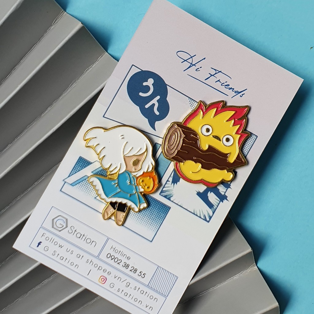 Pin cài áo anime Lâu đài bay của pháp sư Howl - Howl's moving castle Studio Ghibli nhân vật Calcifer Howl Sophie - GC332