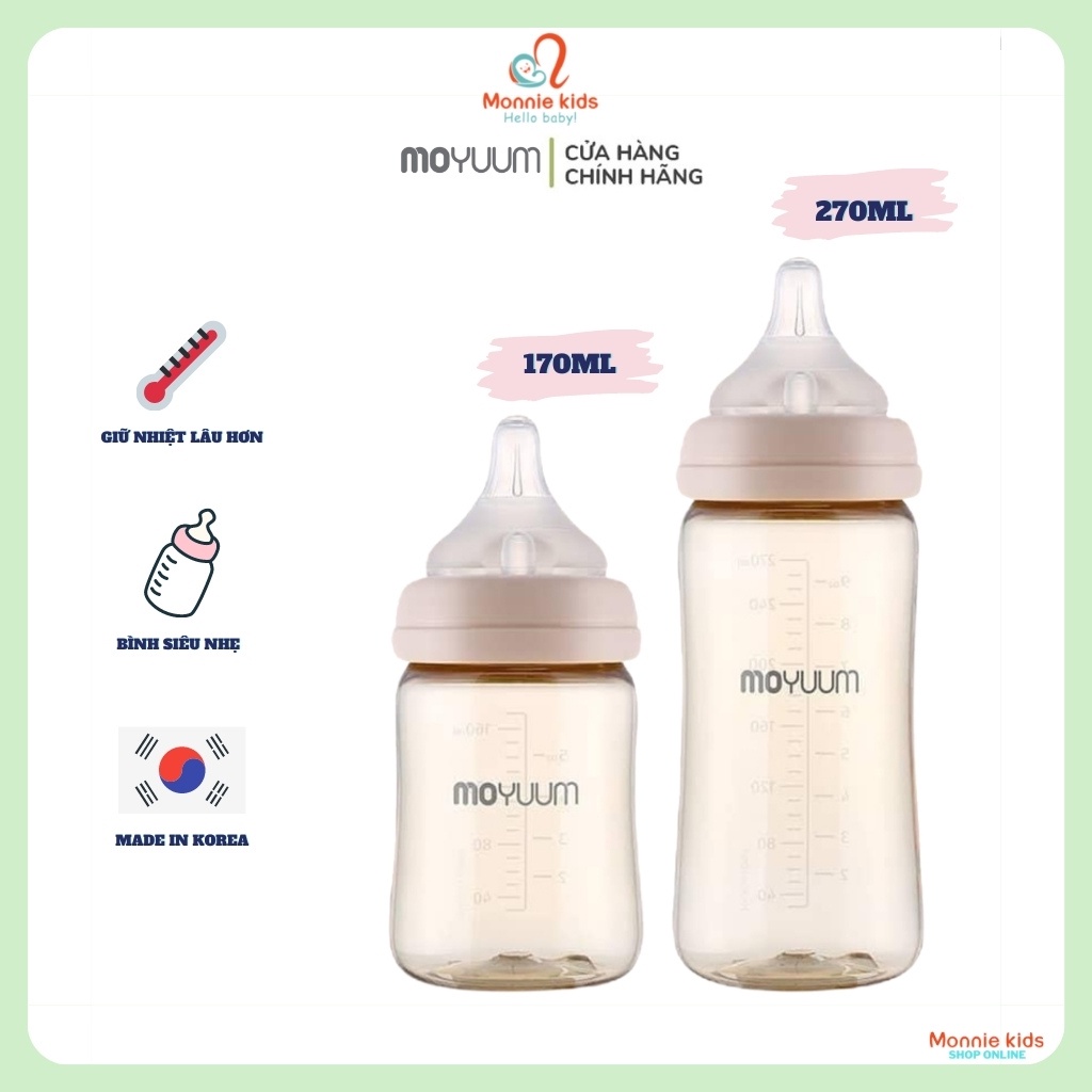 Bình sữa cho bé Moyuum PPSU 170ml - 270ml, Bình sữa chịu nhiệt cao cấp - Monnie Kids