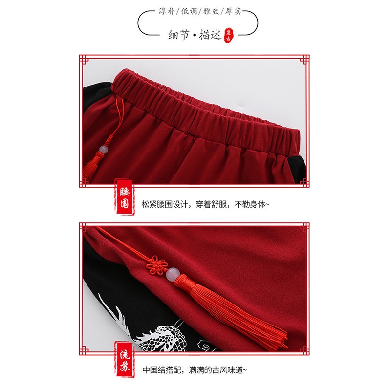 Set trang phục SANTIKUN áo thun tay ngắn họa tiết rồng và quần đùi phong cách Trung Hoa năm mới xinh xắn cho bé
