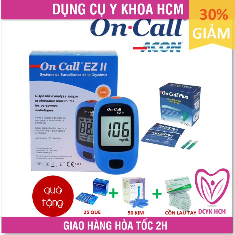 ⚡Now+Grab⚡| Máy Đo Đường Huyết: OnCall EZ II (On-Call On Call) - (USA) (Trọn Bộ 25 Que, 50 Kim, Tặng CỒN) - GK0585