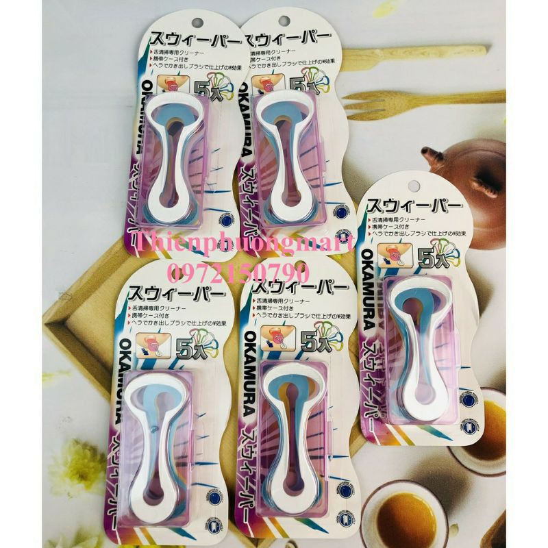 Dụng cụ cạo lưỡi OKAMURA Nhật Bản hộp 5 chiếc  Vệ sinh sạch lưỡi miệng