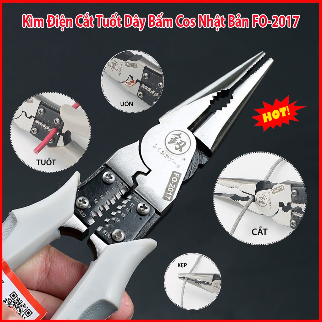 Kìm Đa Năng - Kìm Cắt Dây- Kiềm  trong 1 FUKOUKA 8inch/220mm Nhật Bản Cao Cấp Nhiều Chức Năng Tiện Dụng Dùng Trong Nhà