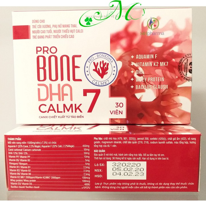 Pro Bone DHA Calmk7 - Viên uống bổ sung canxi từ tảo biển đỏ, giúp xương và răng phát triển