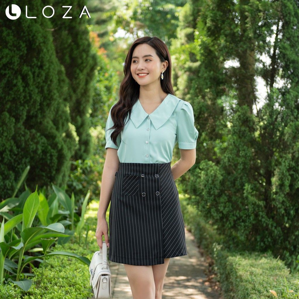 [Mã WABRLOW5 giảm 15% đơn 300K] Chân váy dáng A LOZA màu đen họa tiết kẻ sọc trắng đính cúc - PC4015 | BigBuy360 - bigbuy360.vn