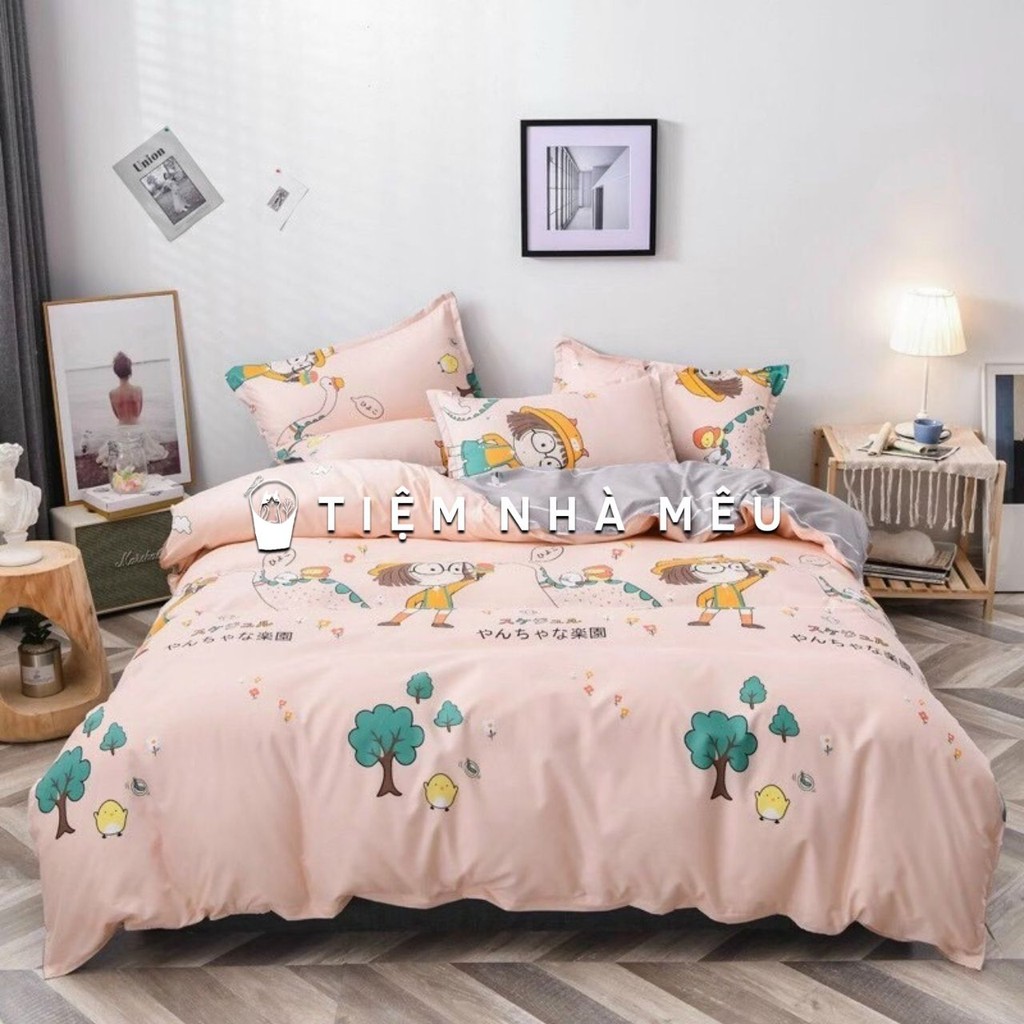 Bộ Chăn Ga Gối Cotton 3D✨ m6/m8/2m-Tiệm Nhà Mêu✨Set 4 Món Cotton 80% Hoạ Tiết Hoa lá Vintage Siêu Xinh Phong Cách Hàn