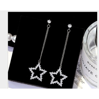 Bông tai nữ dài hình ngôi sao bạc 925 đính pha lê-bt12