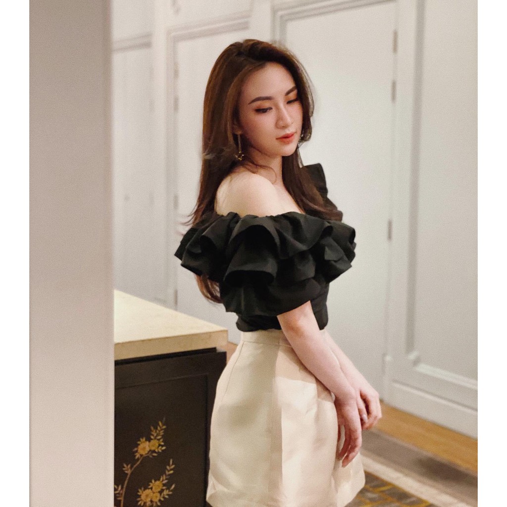 Áo kiểu trễ vai bèo nhún hàng thiết kế Ganni Top by KHALES