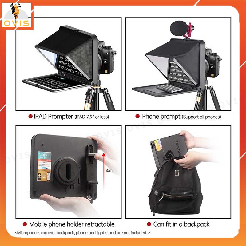 Lensgo Teleprompter TC7  - Máy Nhắc Chữ Mini Cho Biên Tập Viên Kích Thước Nhỏ Gọn, Dùng Cho Điện Thoại, Máy Ảnh