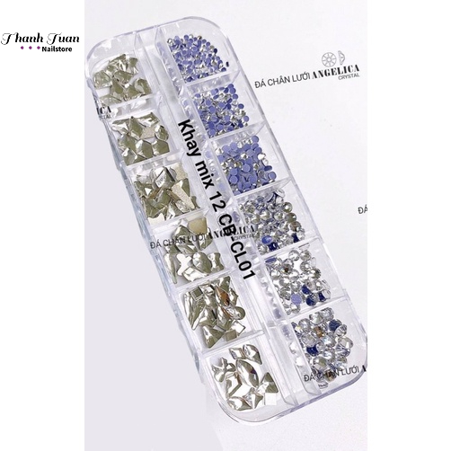 Khay Đá chân bằng mix Đá chân lưới Angelica- Nails,Đá khối đính Móng