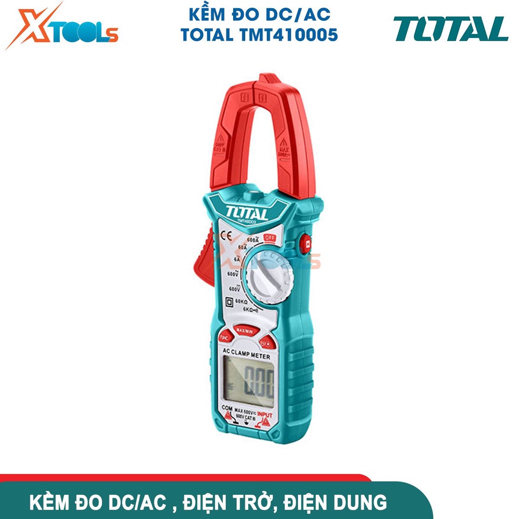 Kềm đo DC/AC kỹ thuật số TOTAL TMT410005, thiết bị điện vạn năng chất liệu cao cấp 6000 số đếm, lưu -CHÍNH HÃNG-XTOOLS