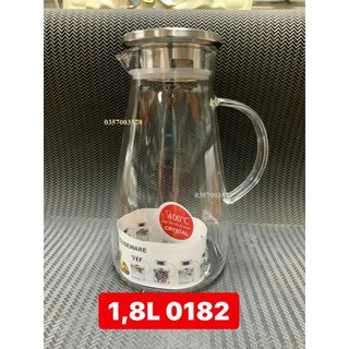 Bình đựng nước, bình thủy tinh Crystal 1,8l quai trắng (nắp inox)