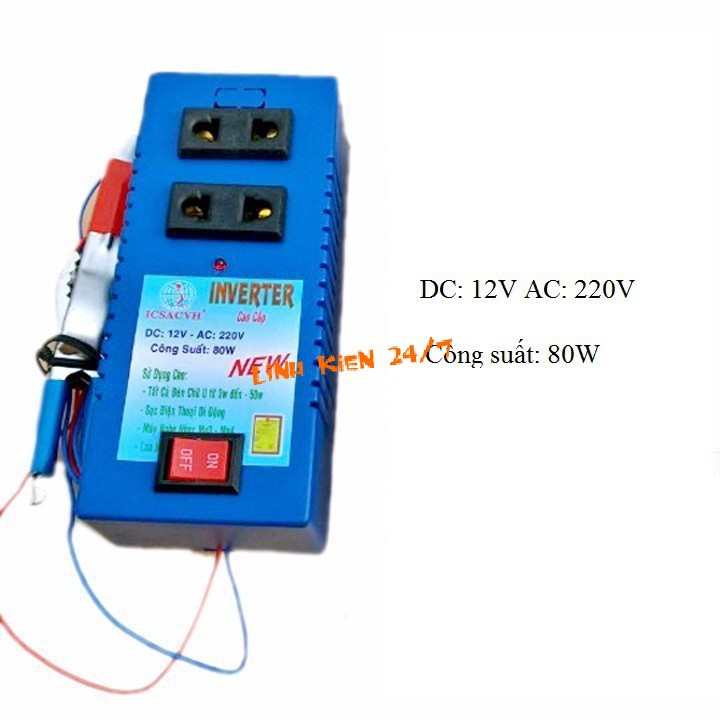 Bộ kích điện 12V Lên 220V 80W có sẵn ổ cắm