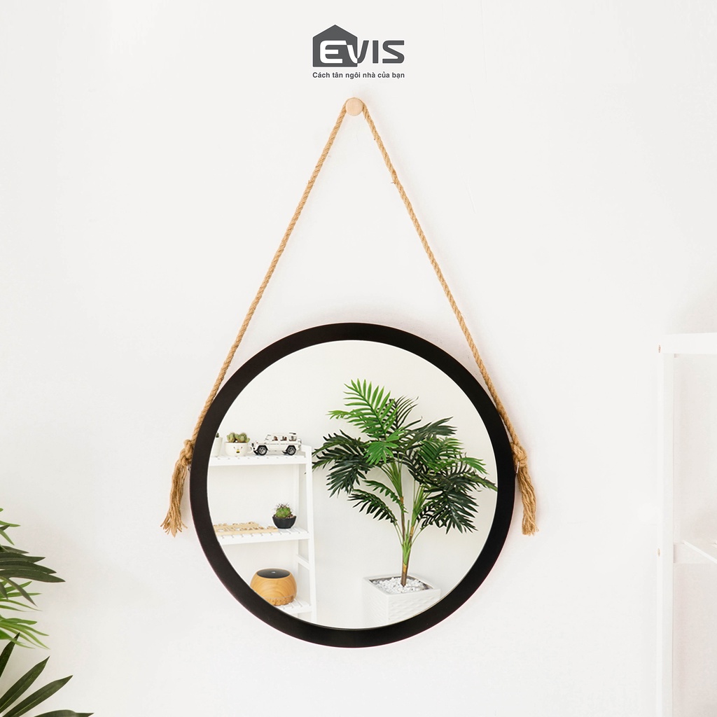 Gương Tròn Treo Tường Evis Home - Thiết Kế Dây Treo Sang Trọng - Đường Kính 50cm - Màu Đen